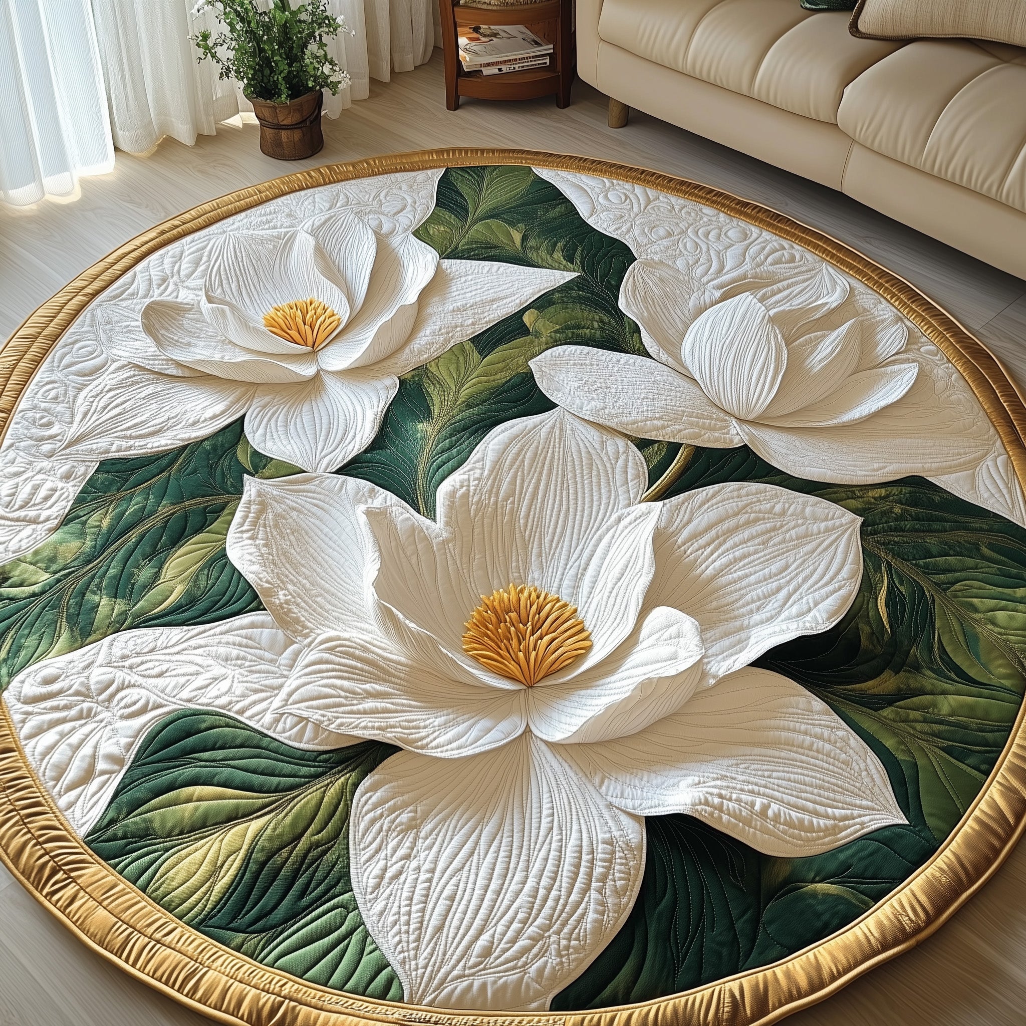 Charming Magnolia Quilted Round Mat Christmas Gift(1)