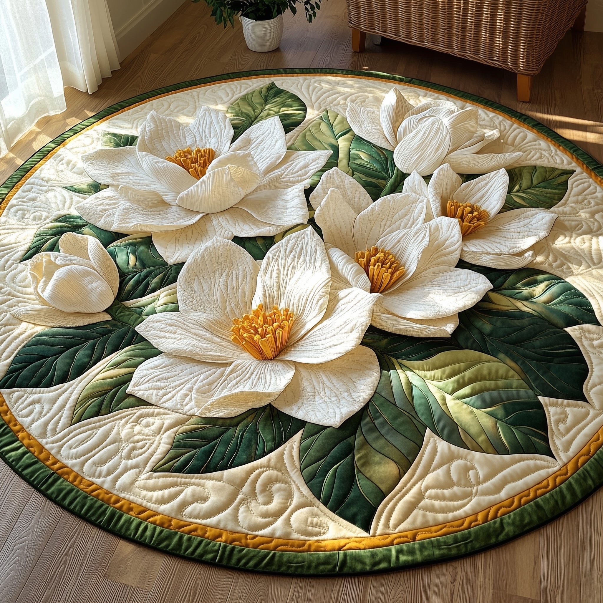 Charming Magnolia Quilted Round Mat Christmas Gift