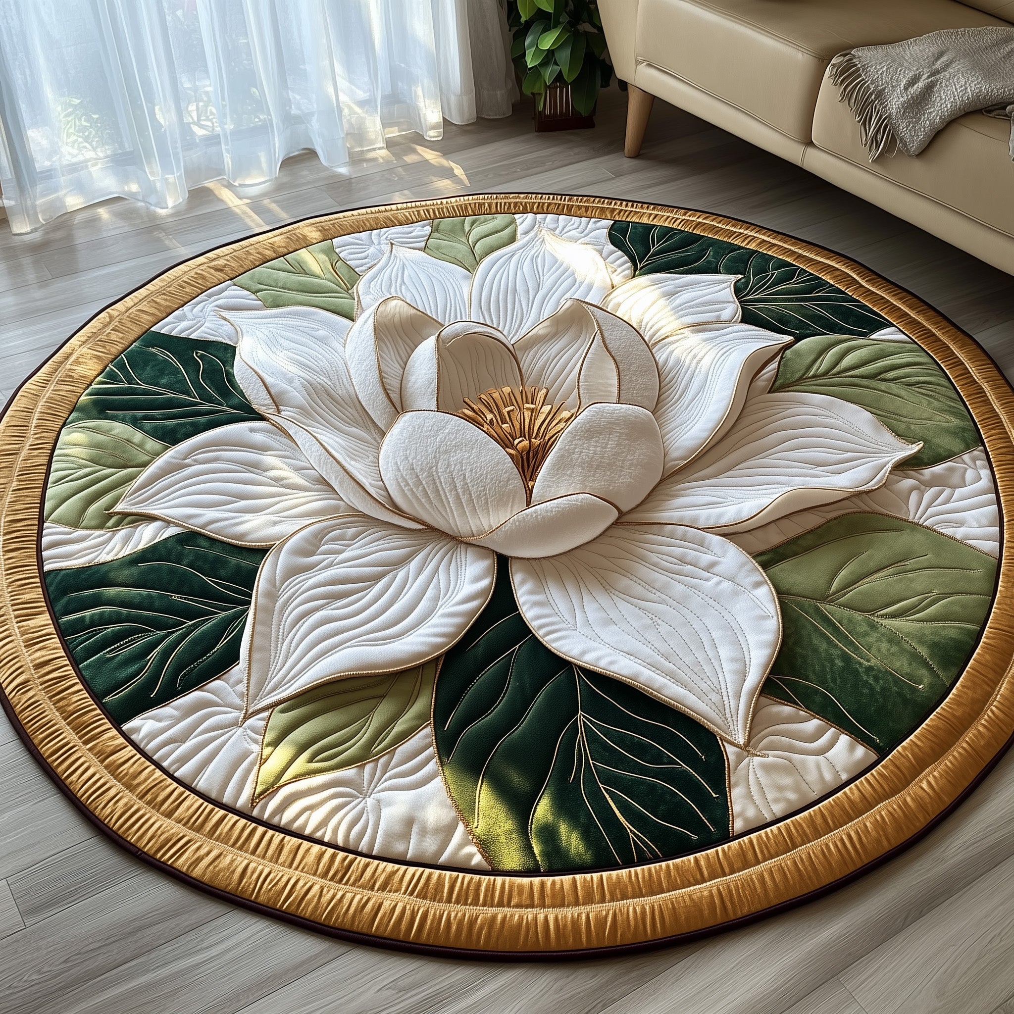 Charming Magnolia Quilted Round Mat Gift For Boyfriend