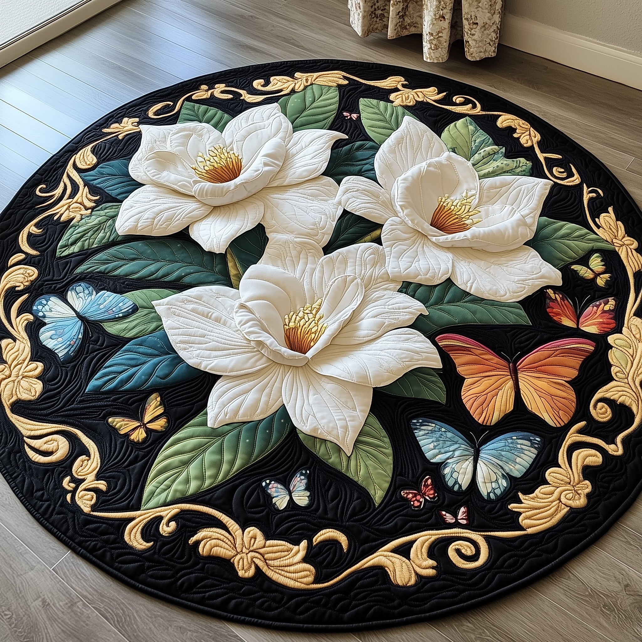 Charming Magnolia Quilted Round Mat Gift For Her