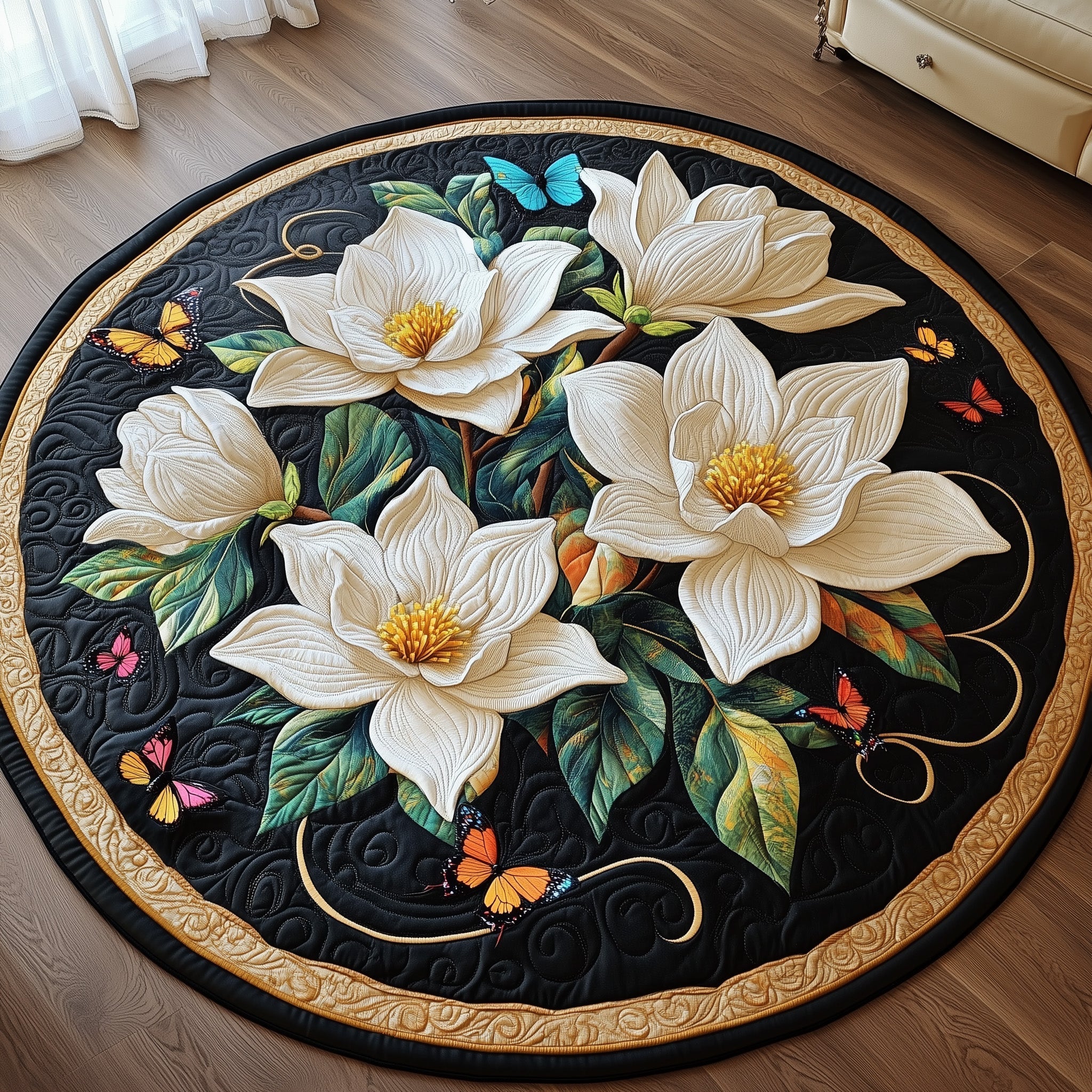Charming Magnolia Quilted Round Mat Gift For Mom