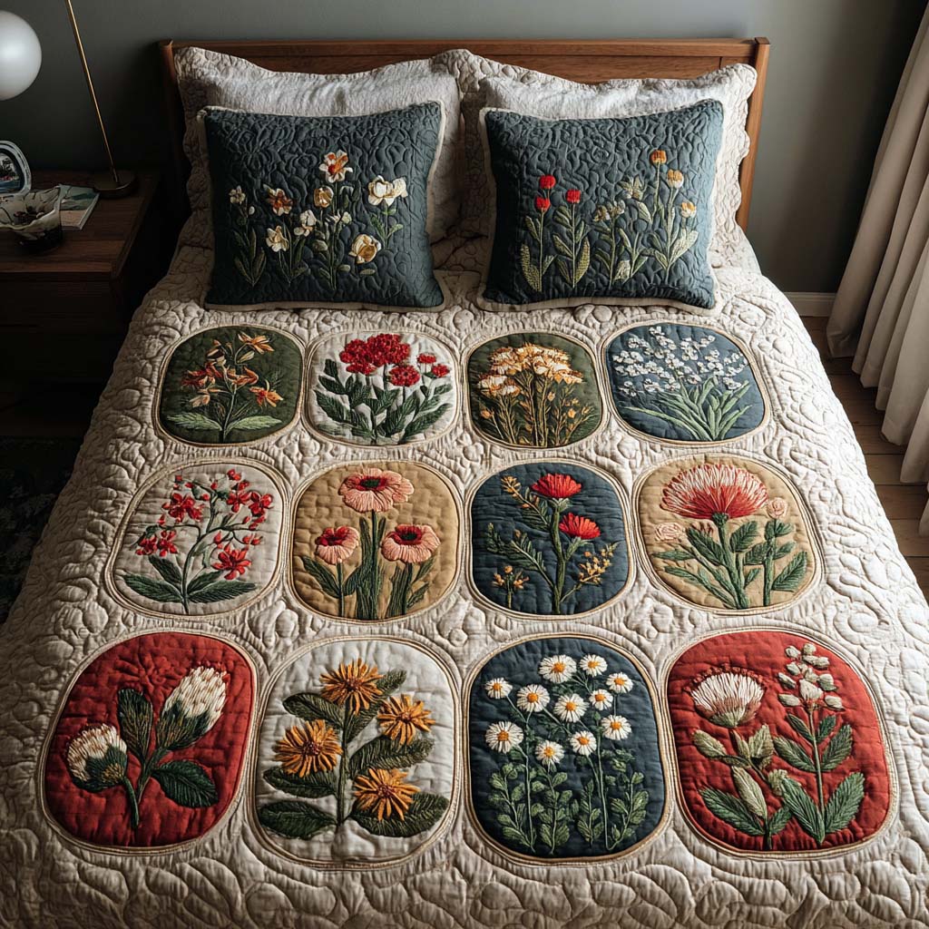 Charming Petals Quited Bedding Set Special Home Gift Idea for Comfortable Living
