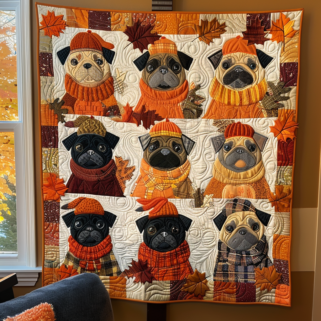 Charming Pugs Quilted Blanket Presents For Pug Owners
