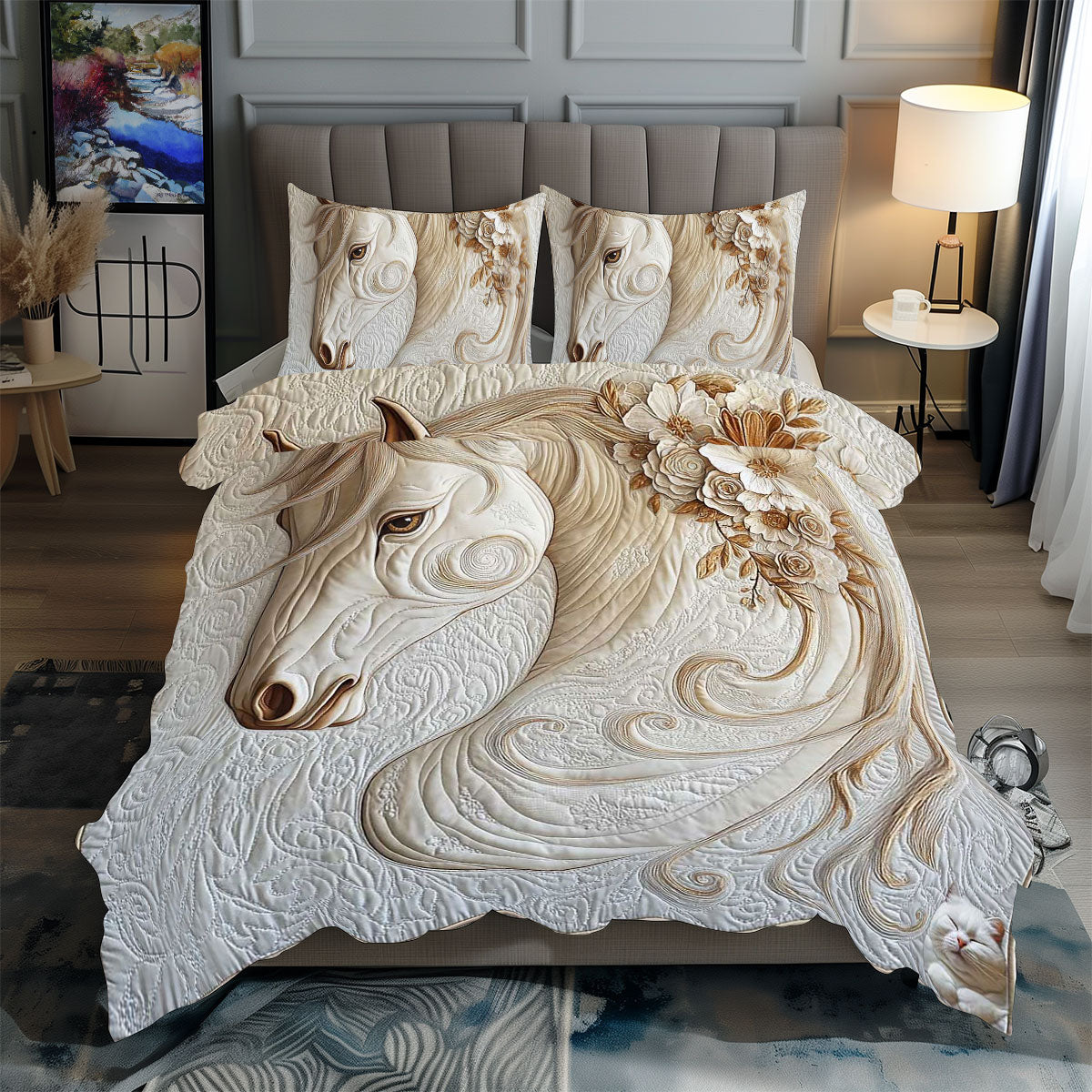Charming Rare Horse Quilted Bedding Set Duvet Cover Bedspread Bedroom Decor Gifts For Boyfriend