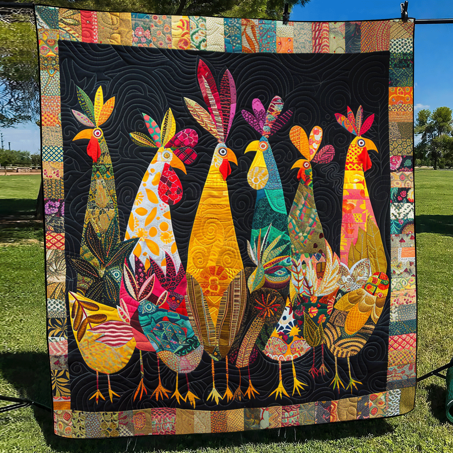 Charming Rooster Quilted Blanket Chicken Lover Presents