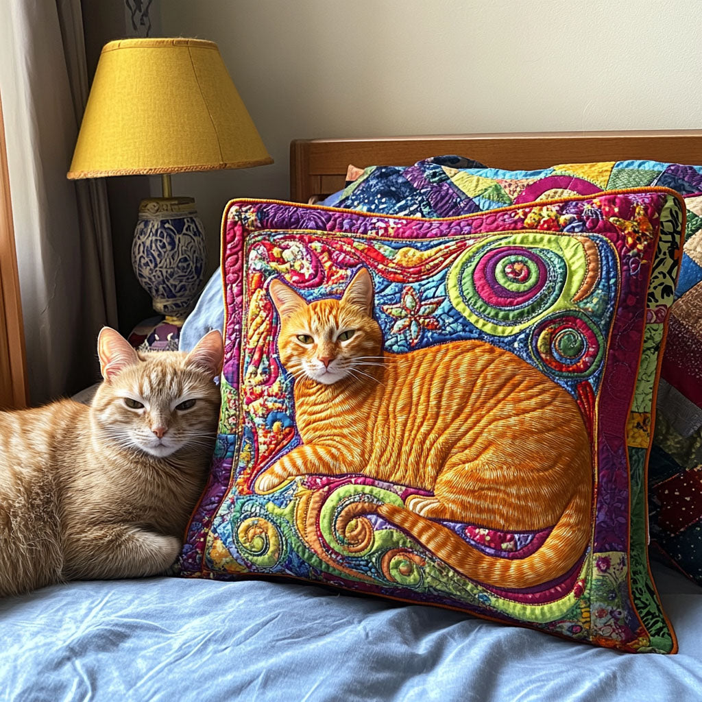 Charming Sleeping Cat Quilted Pillow Case Aesthetic Home Decor Gifts For Cat Lovers