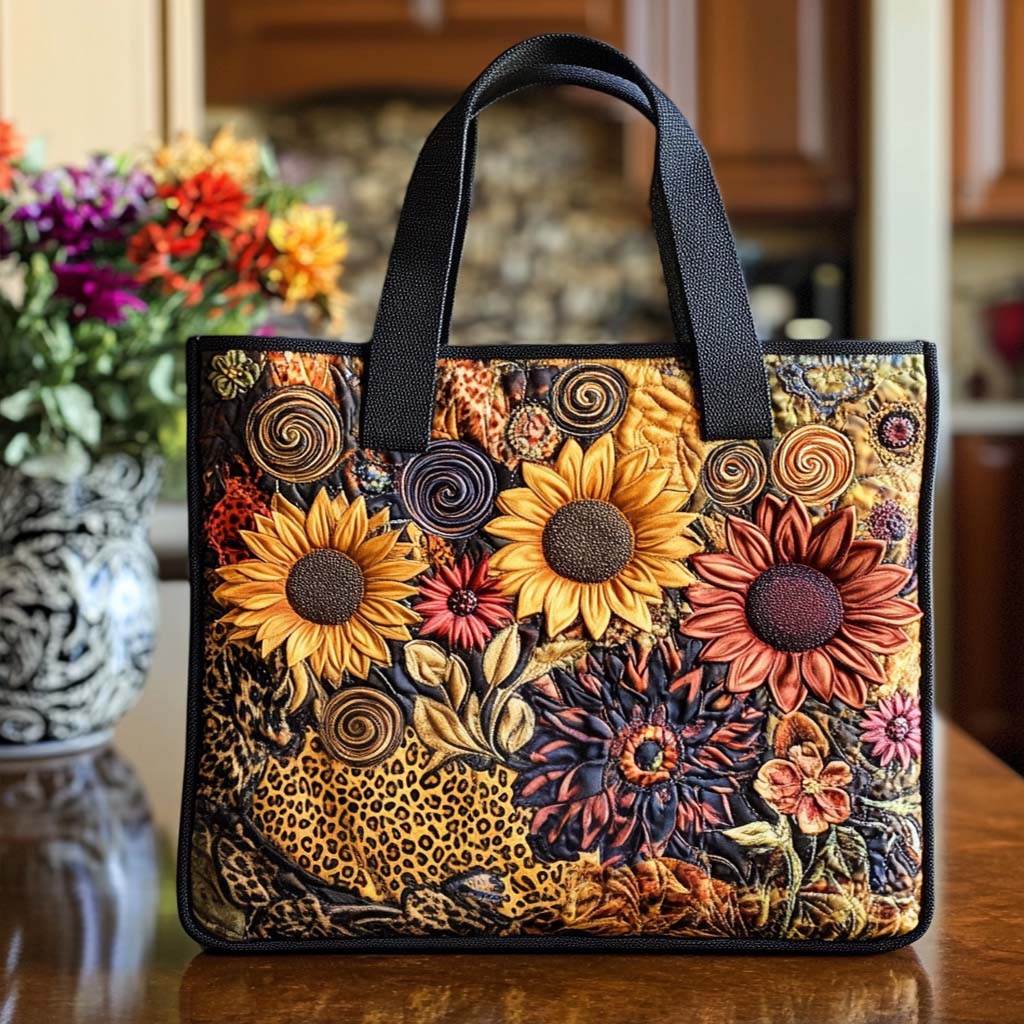Charming Sunflower Path Quilted Tote Bag Sunflower Gift Items
