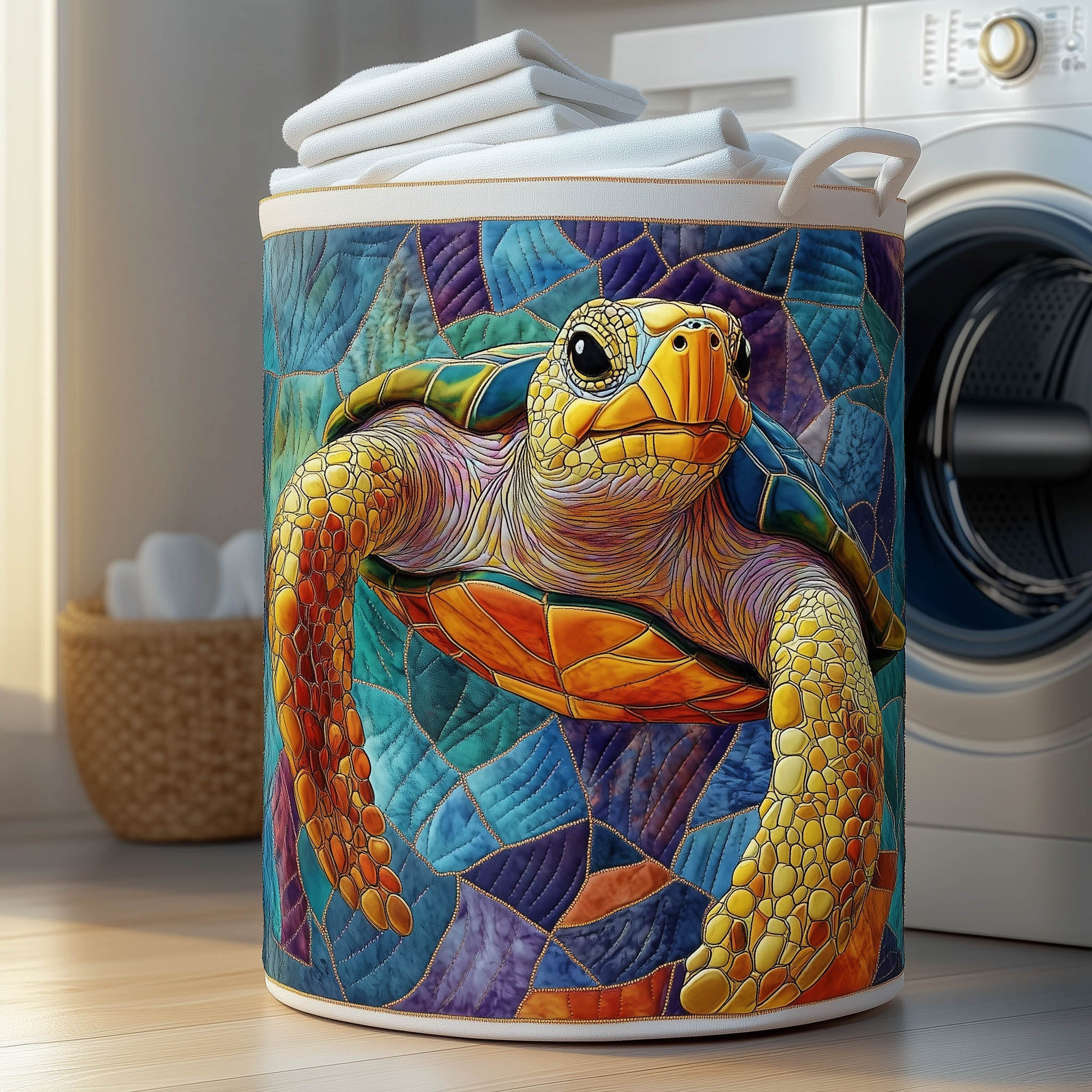 Charming Turtle Quilted Laundry Basket Modern Home Decor Turtle Lover Presents