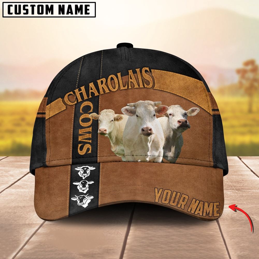 Charolais Black Traffic Line Leather Pattern Customized 3D Cap Farmer Baseball Cap Gift For Farmer