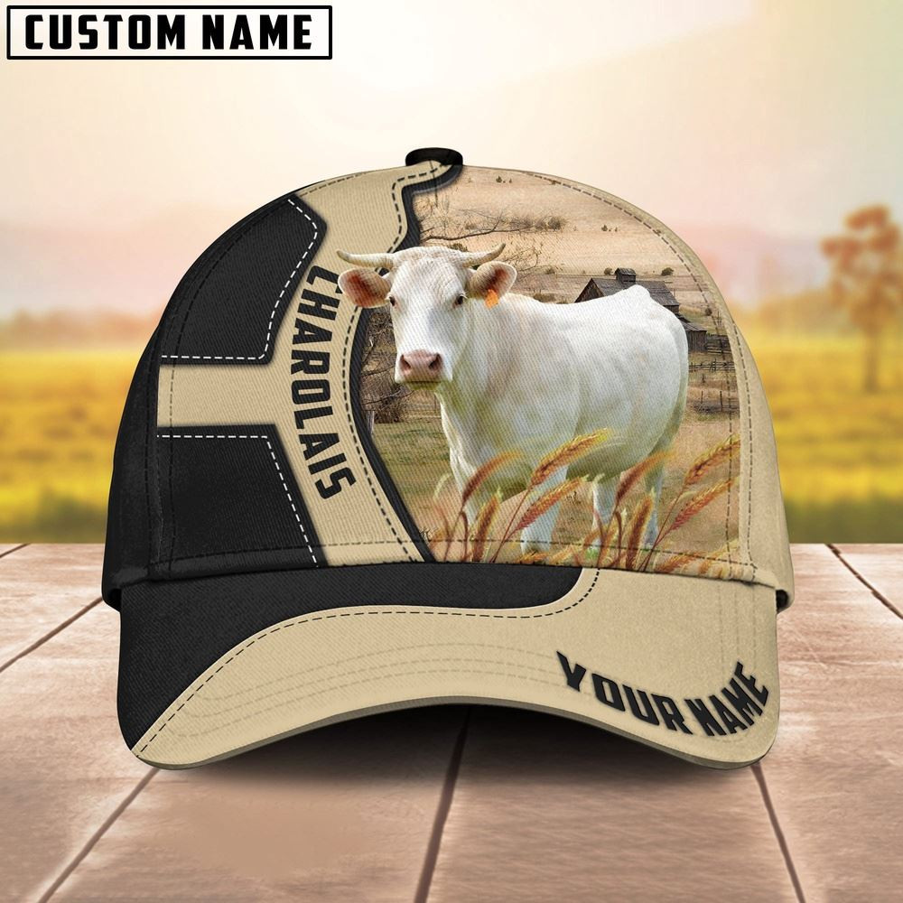 Charolais Cattle Black Khaki Pattern Customized Name Cap Farm Cap Gift For Farmer