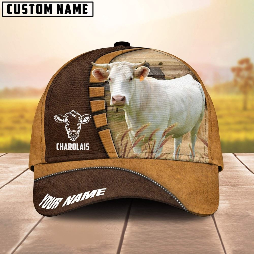 Charolais Cattle Customized Name Brown 3D Cap Farm Cap Farmer Baseball Cap Gift For Farmer