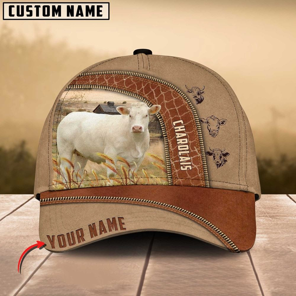 Charolais Cattle Customized Name Light Brown Cap Farmer Baseball Cap Gift For Farmer