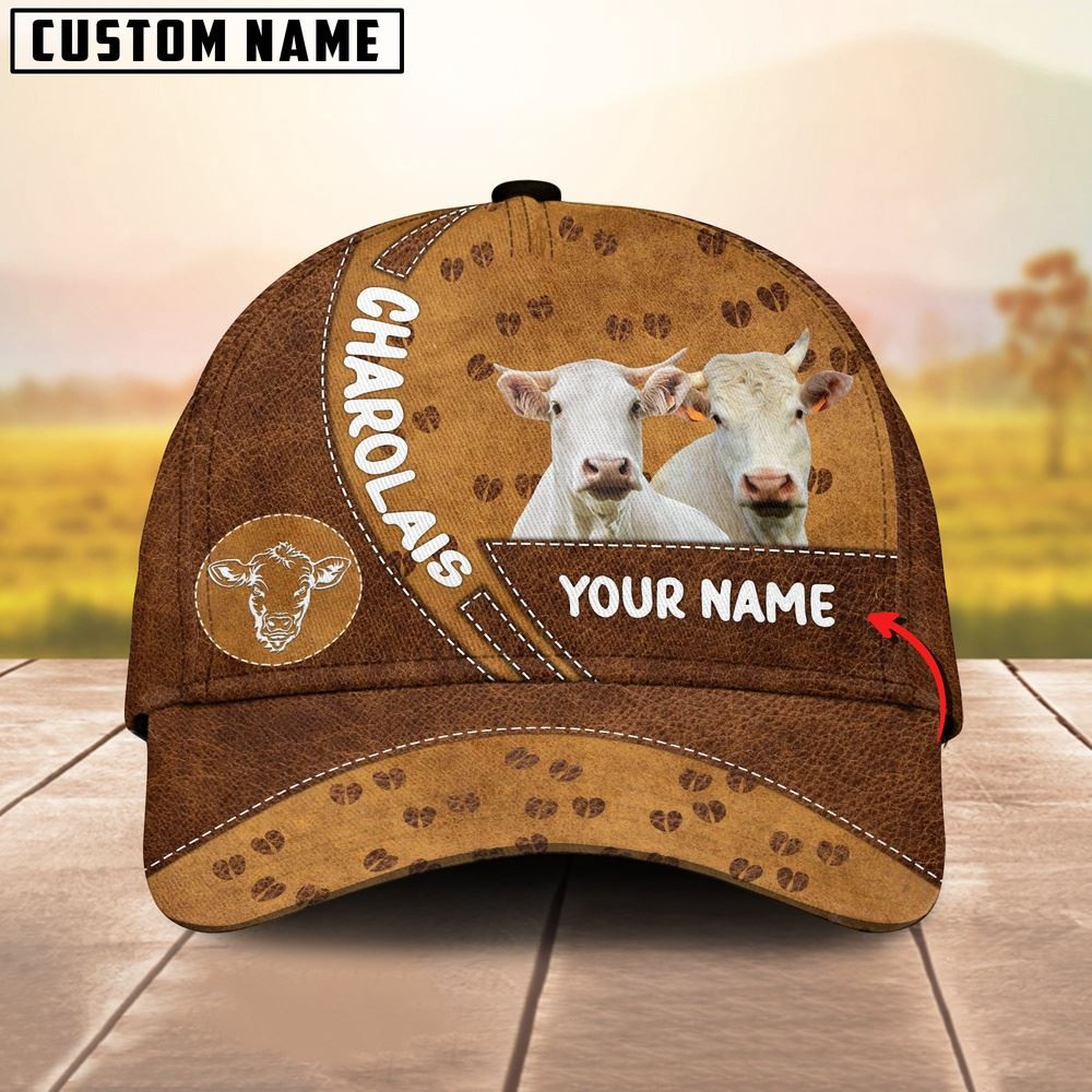 Charolais Cattle Happiness Brown Yellow Customized Name Cap Farmer Baseball Cap Gift For Farmer