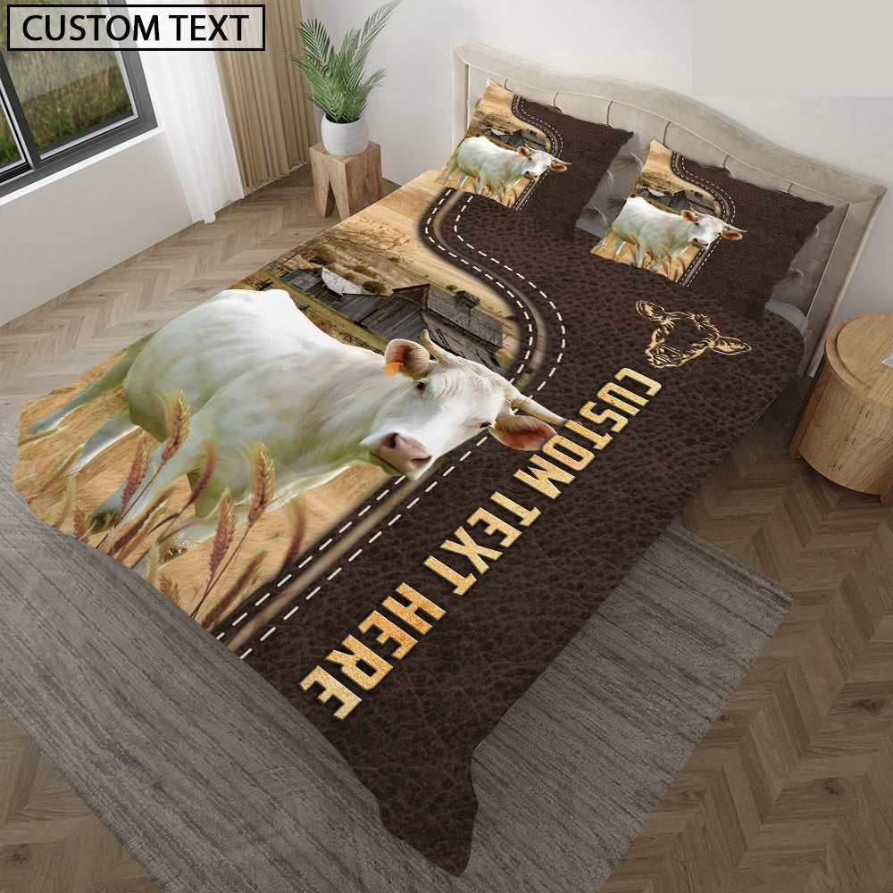Charolais Custom Text Leather Pattern Bedding Set Farm Bedding Set Thoughtful Wedding Gifts