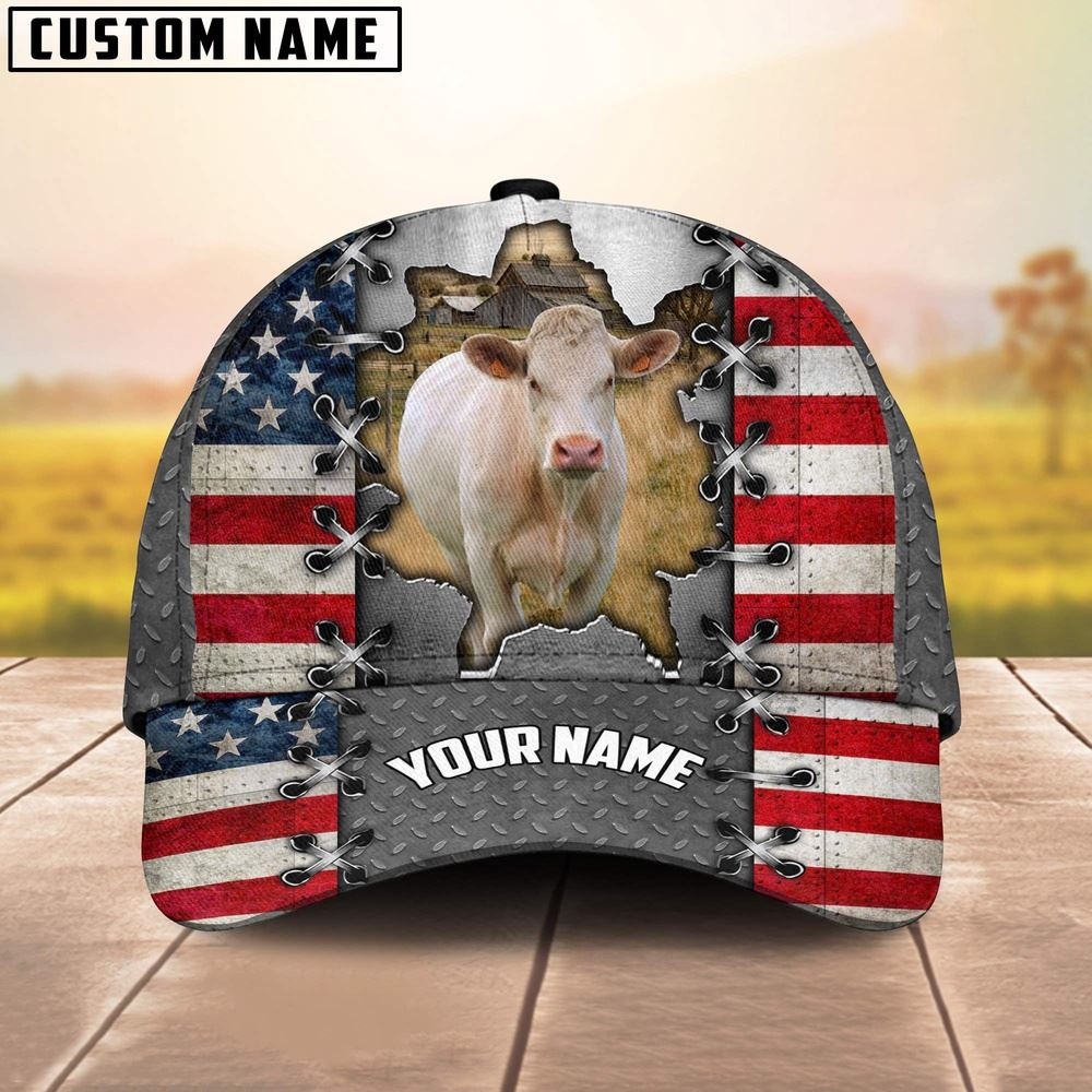 Charolais Customized Name US Flag Cap Farm Cap Farmer Baseball Cap Gift For Farmer
