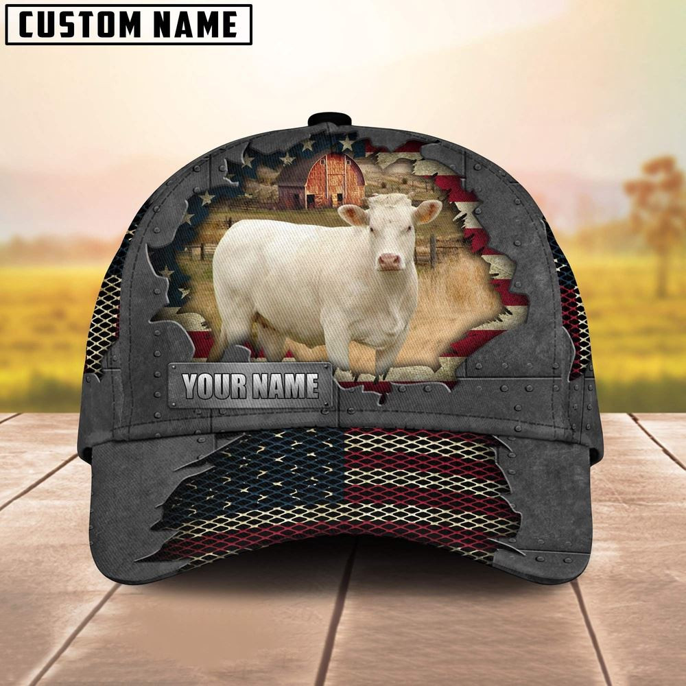 Charolais Customized Name US Flag Net Cap Farm Cap Farmer Baseball Cap Gift For Farmer
