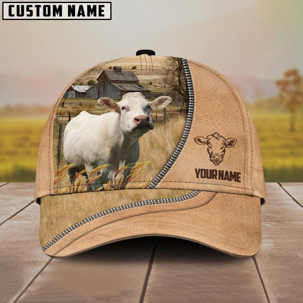 Charolais Farming Light Brown Customized Name Cap Farmer Baseball Cap Gift For Farmer