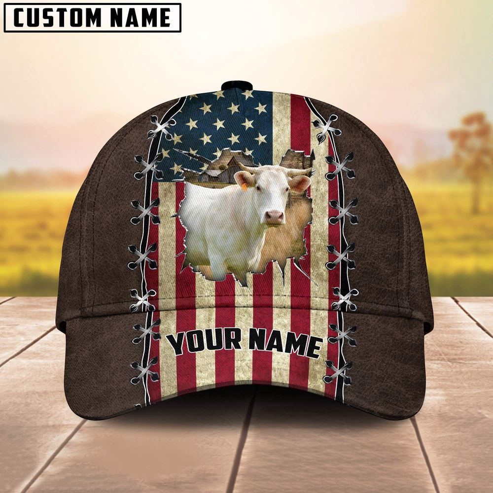 Charolais Flag Customized Name Denim Cap Farmer Baseball Cap Gift For Farmer