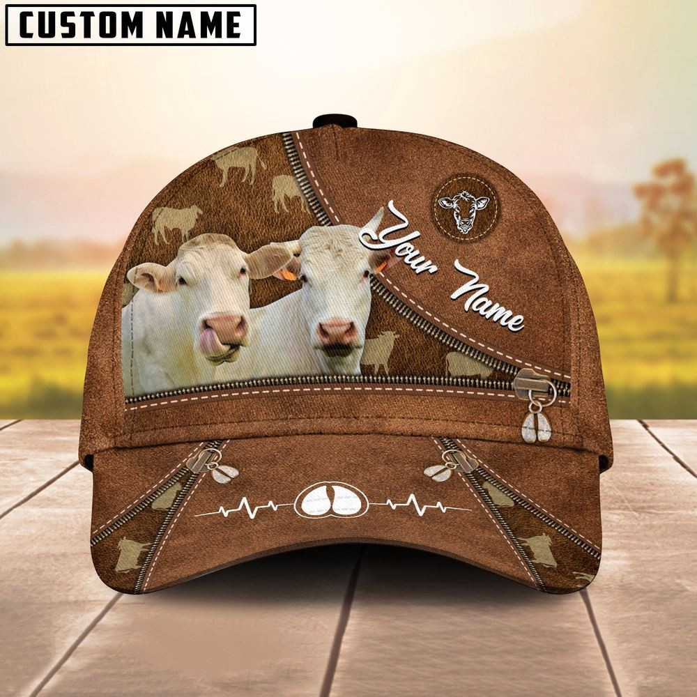 Charolais Heart Line Farm Lover Pattern Customized 3D Cap Farmer Baseball Cap Gift For Farmer