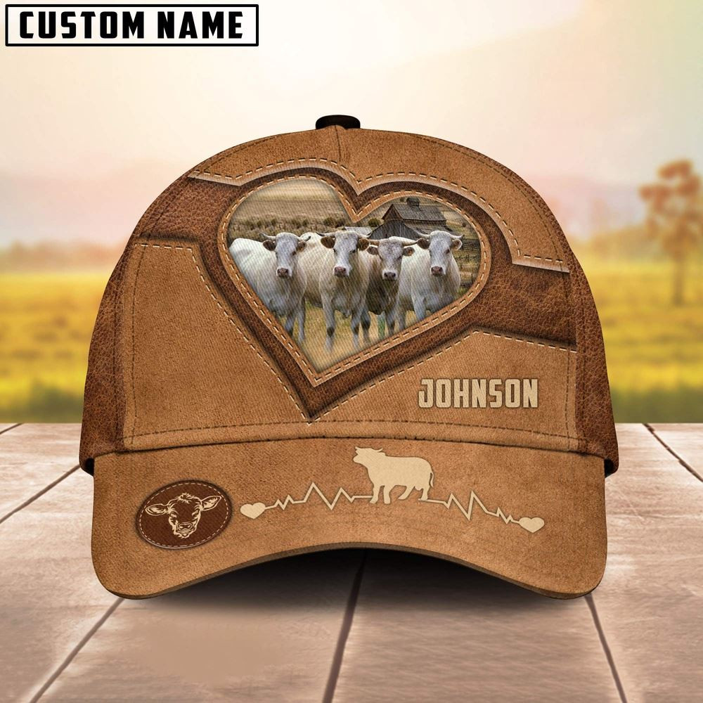 Charolais Heart Shaped Style Customized Name Cap Farmer Baseball Cap Gift For Farmer