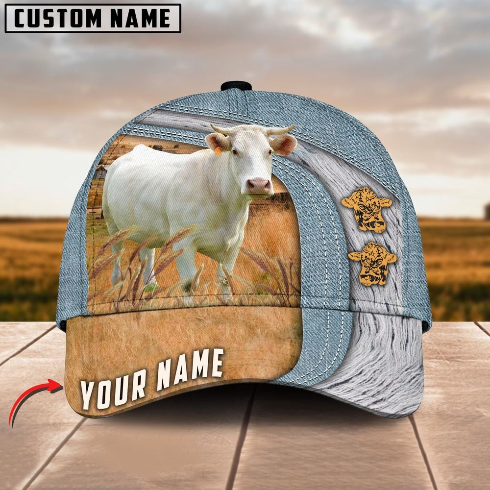 Charolais Jeans Pattern Customized Name Cap Farmer Baseball Cap Gift For Farmer