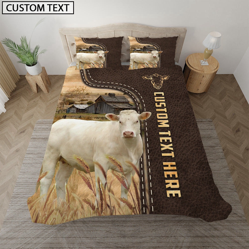 Charolais No Horn Custom Text Leather Pattern Bedding Set Thoughtful Wedding Gifts