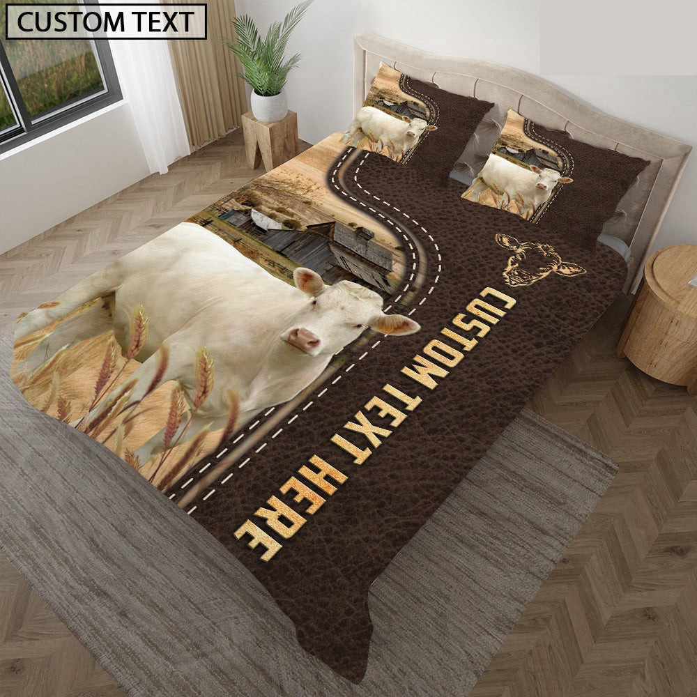 Charolais No Horn Custom Text Leather Pattern Bedding Set Thoughtful Wedding Gifts