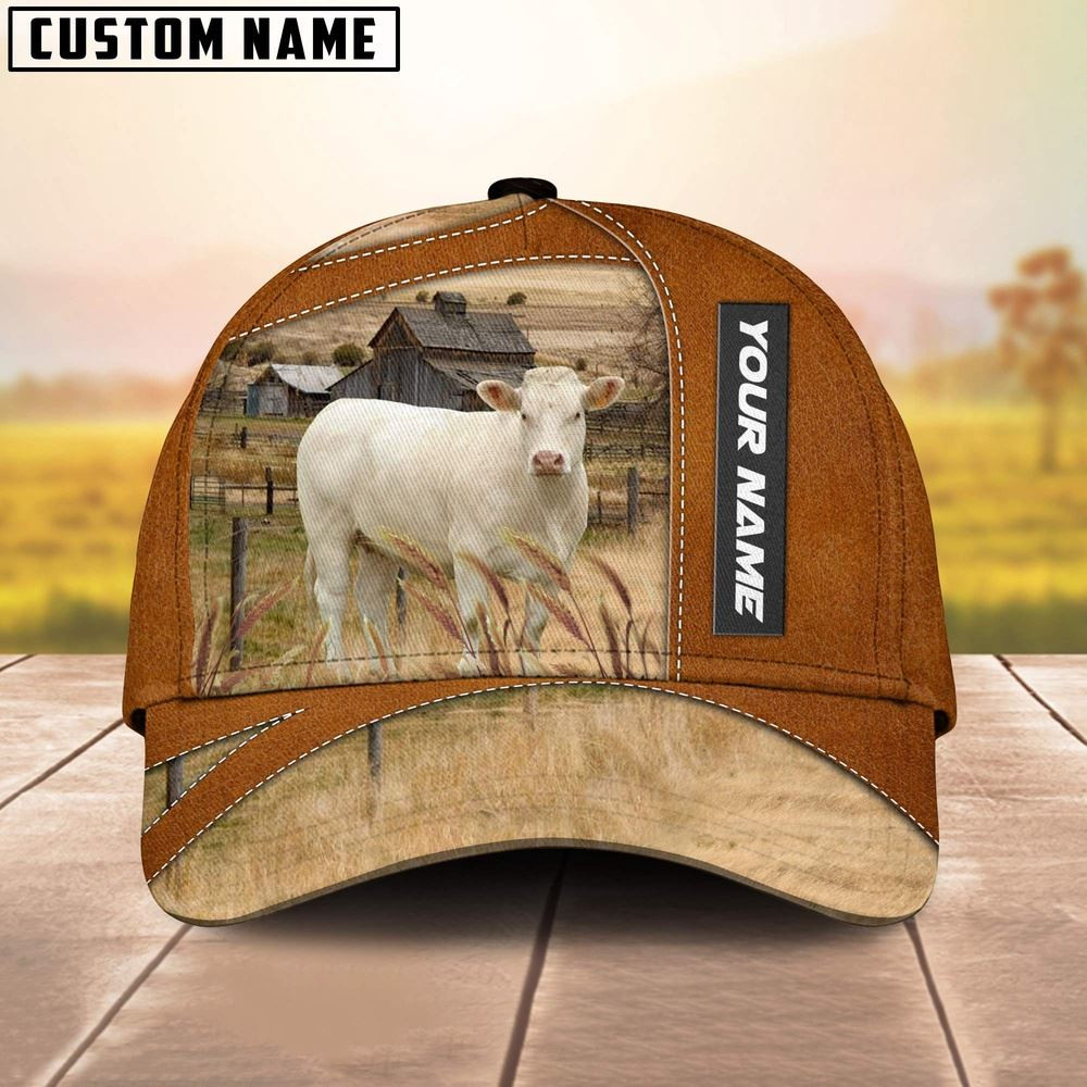 Charolais No Horn Customized Name Brown Cap Farmer Baseball Cap Gift For Farmer