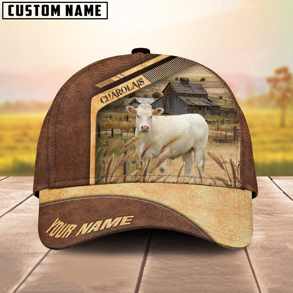 Charolais No Horn Customized Name Brown Farmer Baseball Cap Gift For Farmer