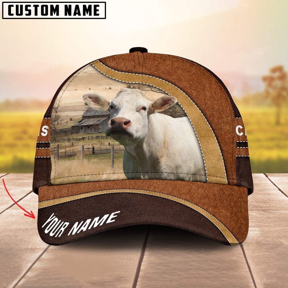 Charolais No Horn Happy Face Customized Name Cap Farmer Baseball Cap Gift For Farmer