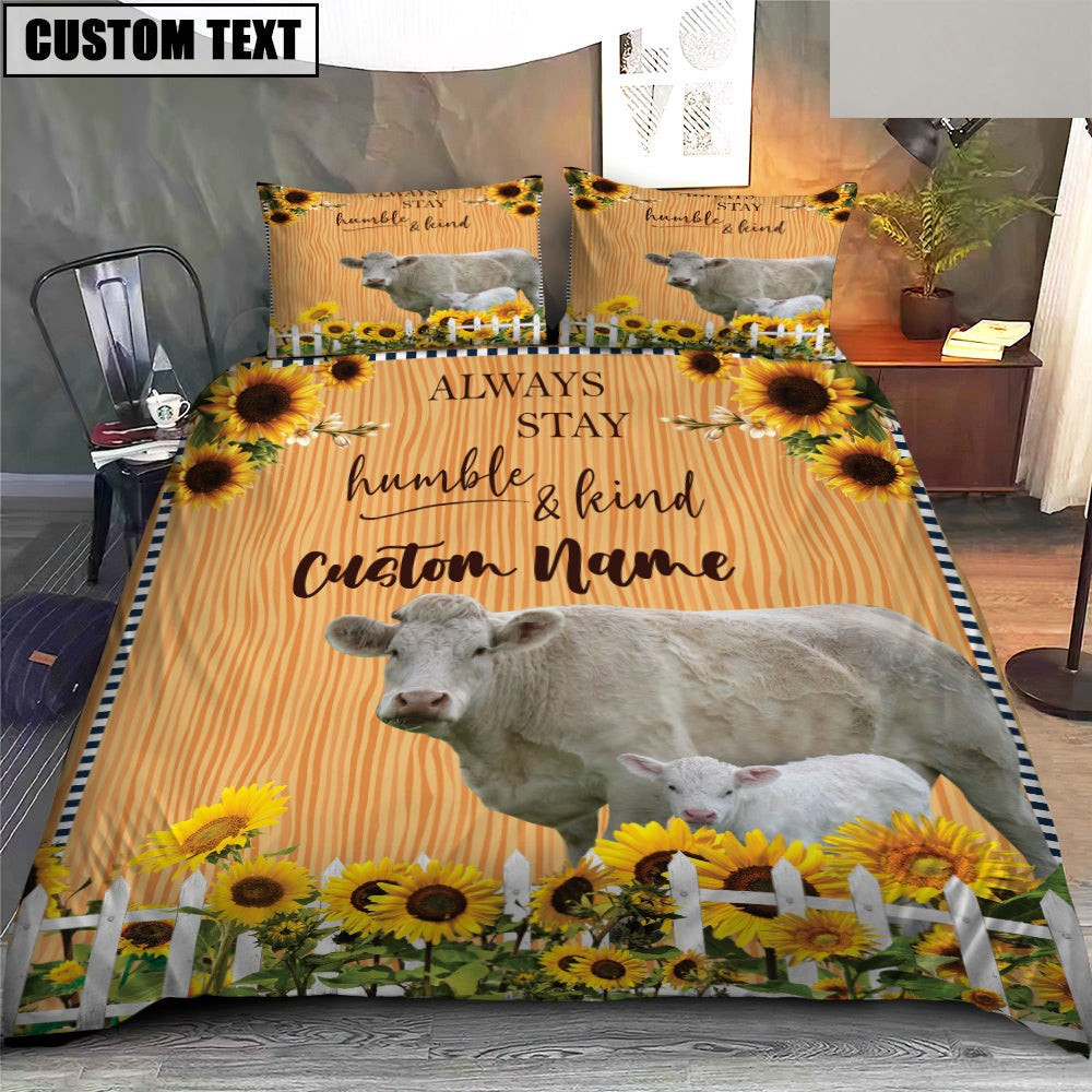 Charolais No Horn Stay Humble And Kind Custom Name Bedding Set Thoughtful Wedding Gifts