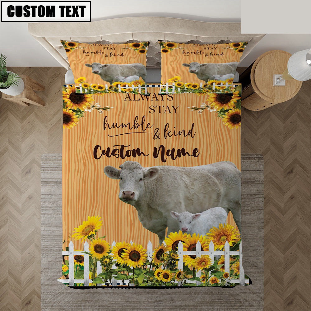 Charolais No Horn Stay Humble And Kind Custom Name Bedding Set Thoughtful Wedding Gifts