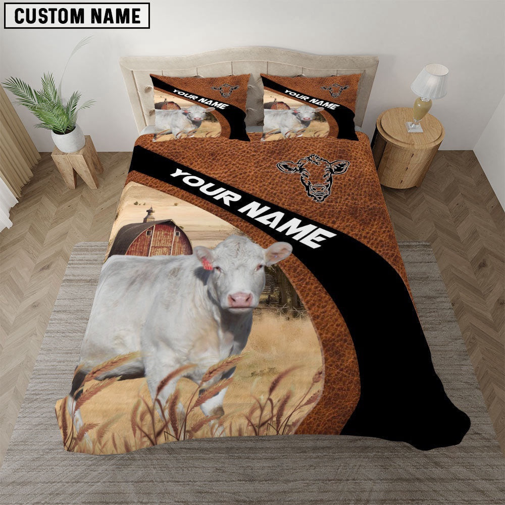 Charolais On The Farm Customized Name Red Barn Bedding Set Thoughtful Wedding Gifts