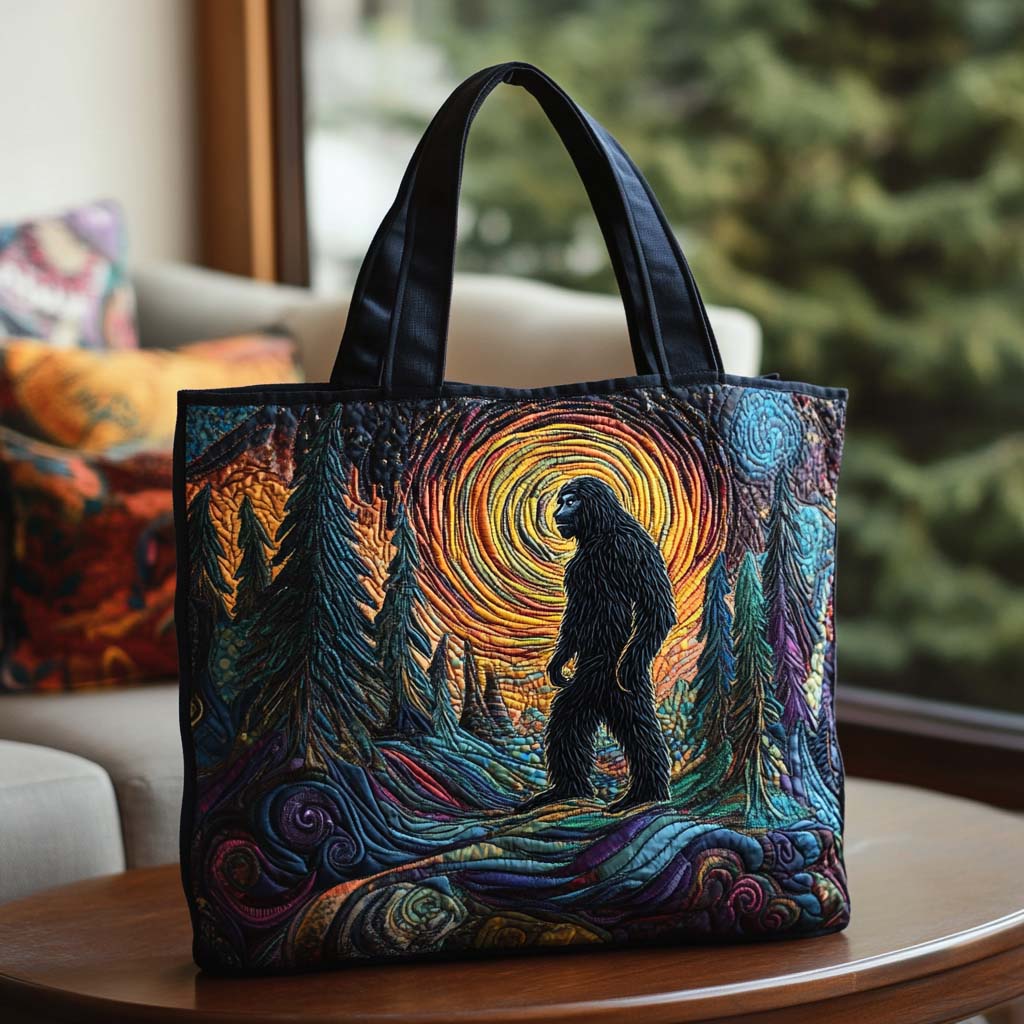 Chasing Bigfoot Quilted Tote Bag Gifts For People Who Like Bigfoot