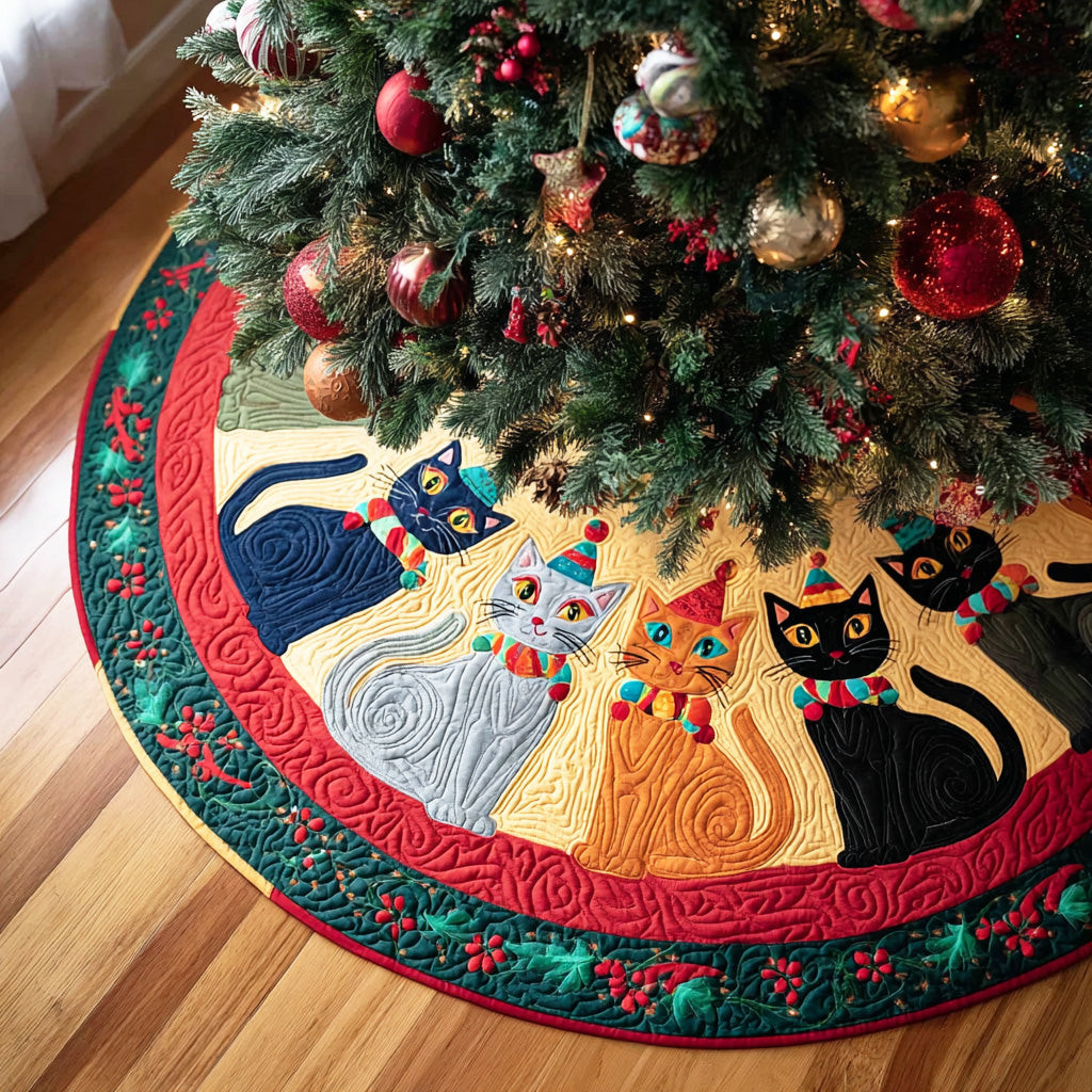 Cheeky Claus Christmas Quilted Tree Skirt Holiday Home Decor Cat Lover Christmas Gifts