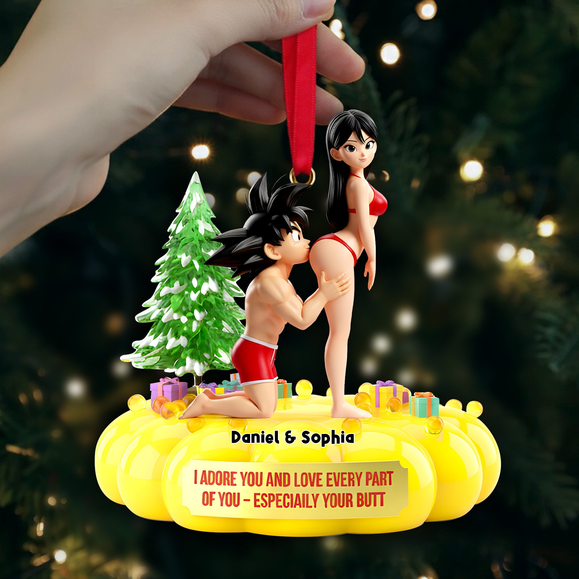 Cheeky Kiss Couple Ornament - Personalized Gift For Couples - Cute Christmas Tree Gift Idea