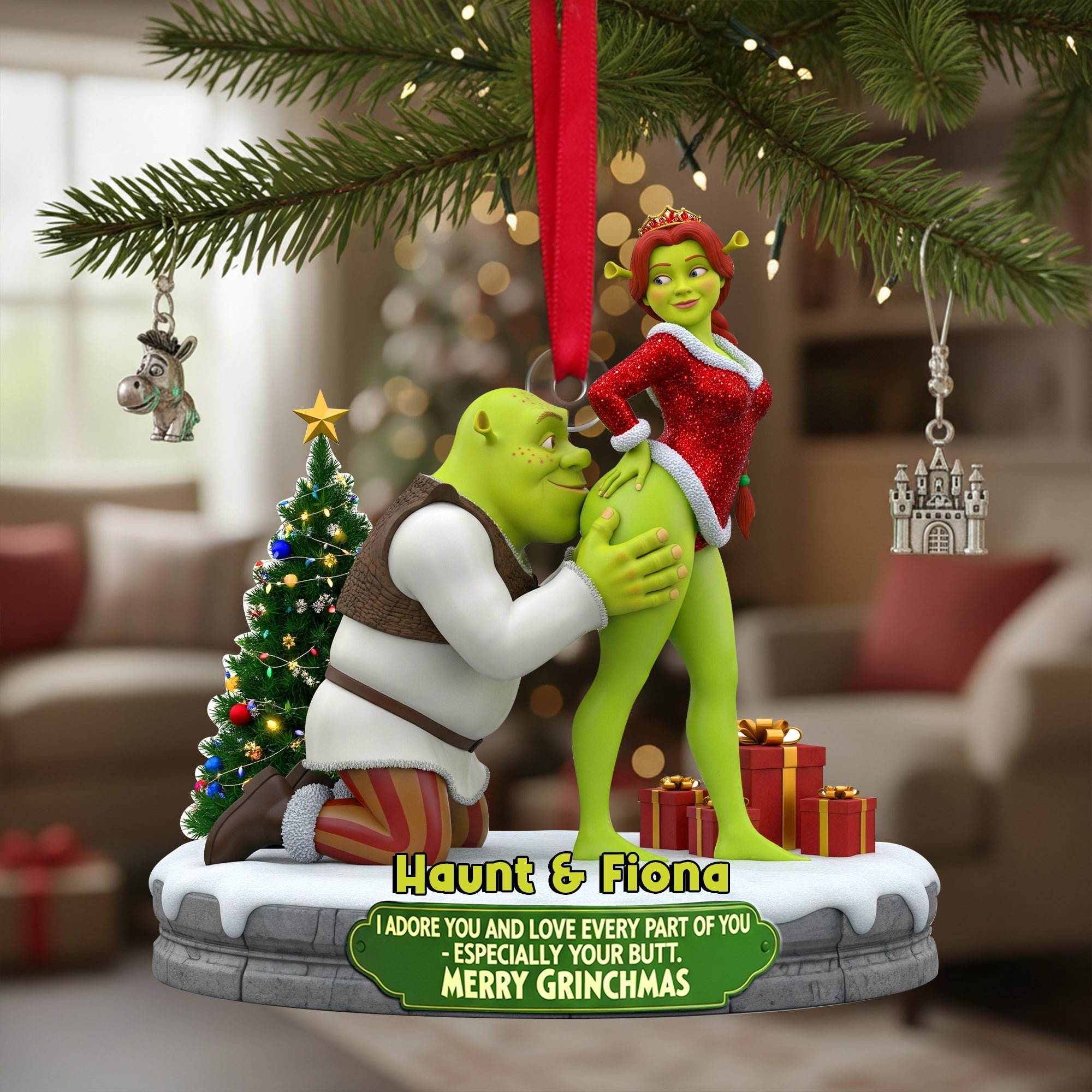 Cheeky Kisses Couple Ornament - Personalized Christmas Gifts For Couple - Holiday Season Gift Idea