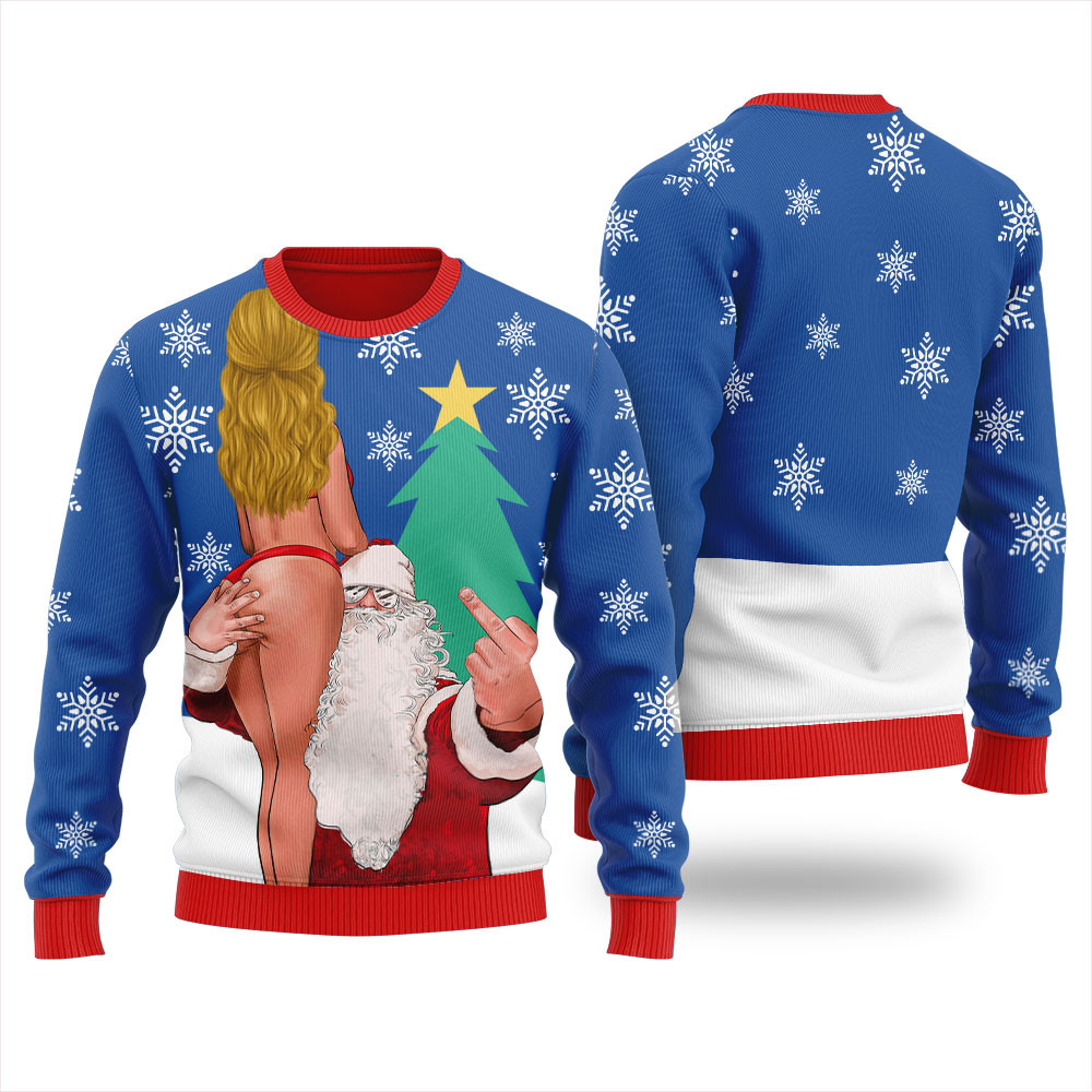 Cheeky Santa With Sexy Girl Christmas Sweater Women Exclusive Holiday Sweater Merch for Gift Giving