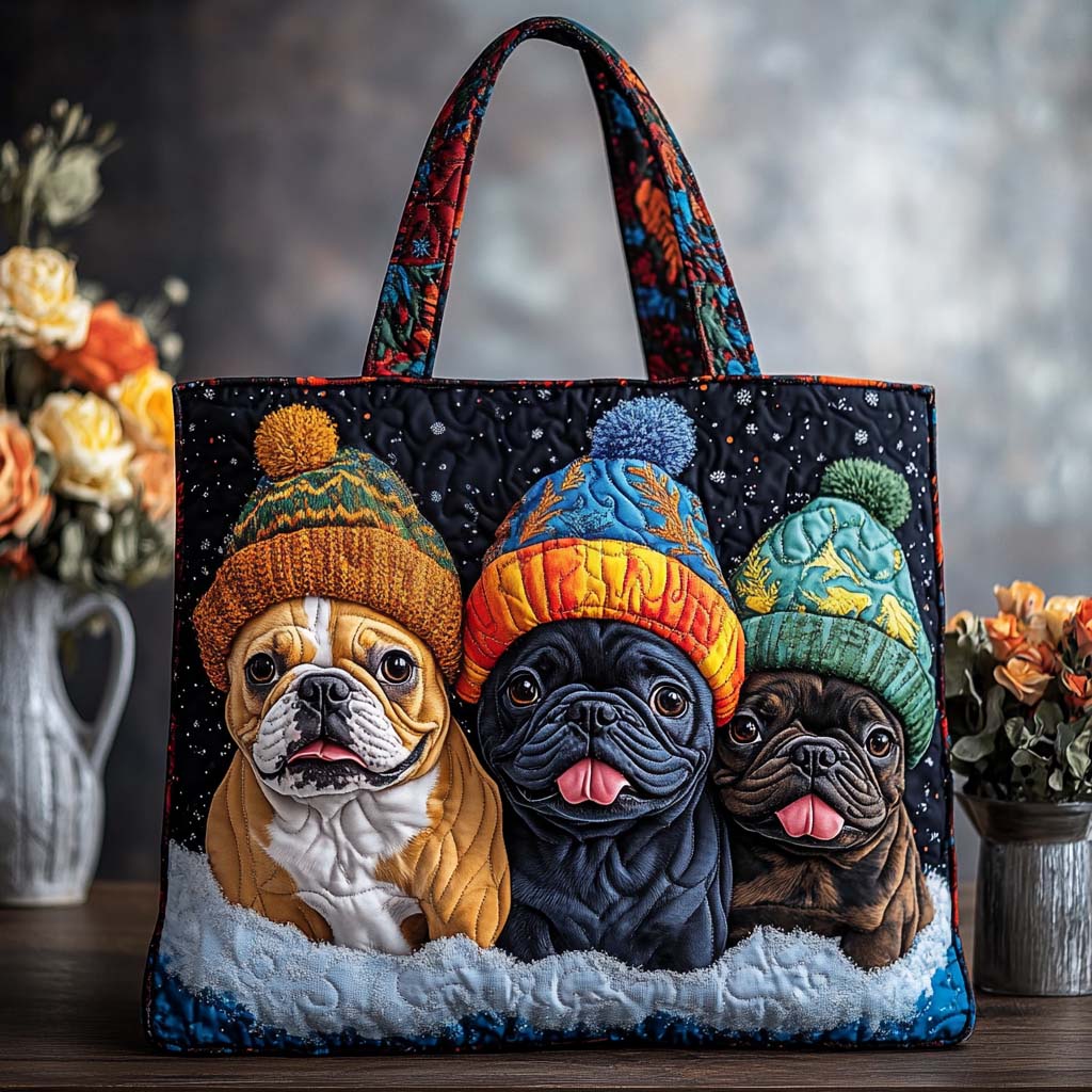 Cheerful Bullie Quilted Tote Bag Good Gifts For Dog Lovers