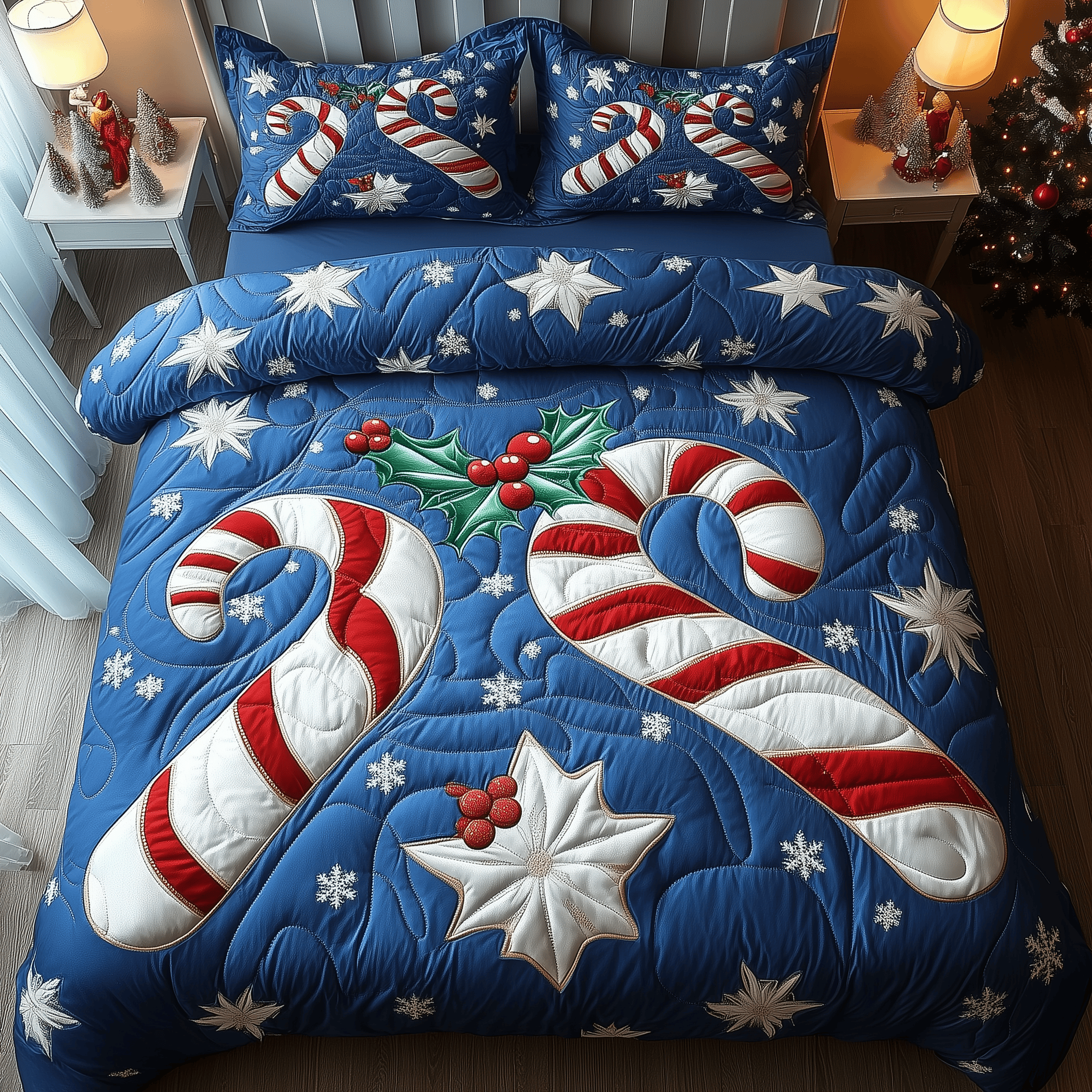 Cheerful Candy Cane Quilted Bedding Set Gifts For Male Teens