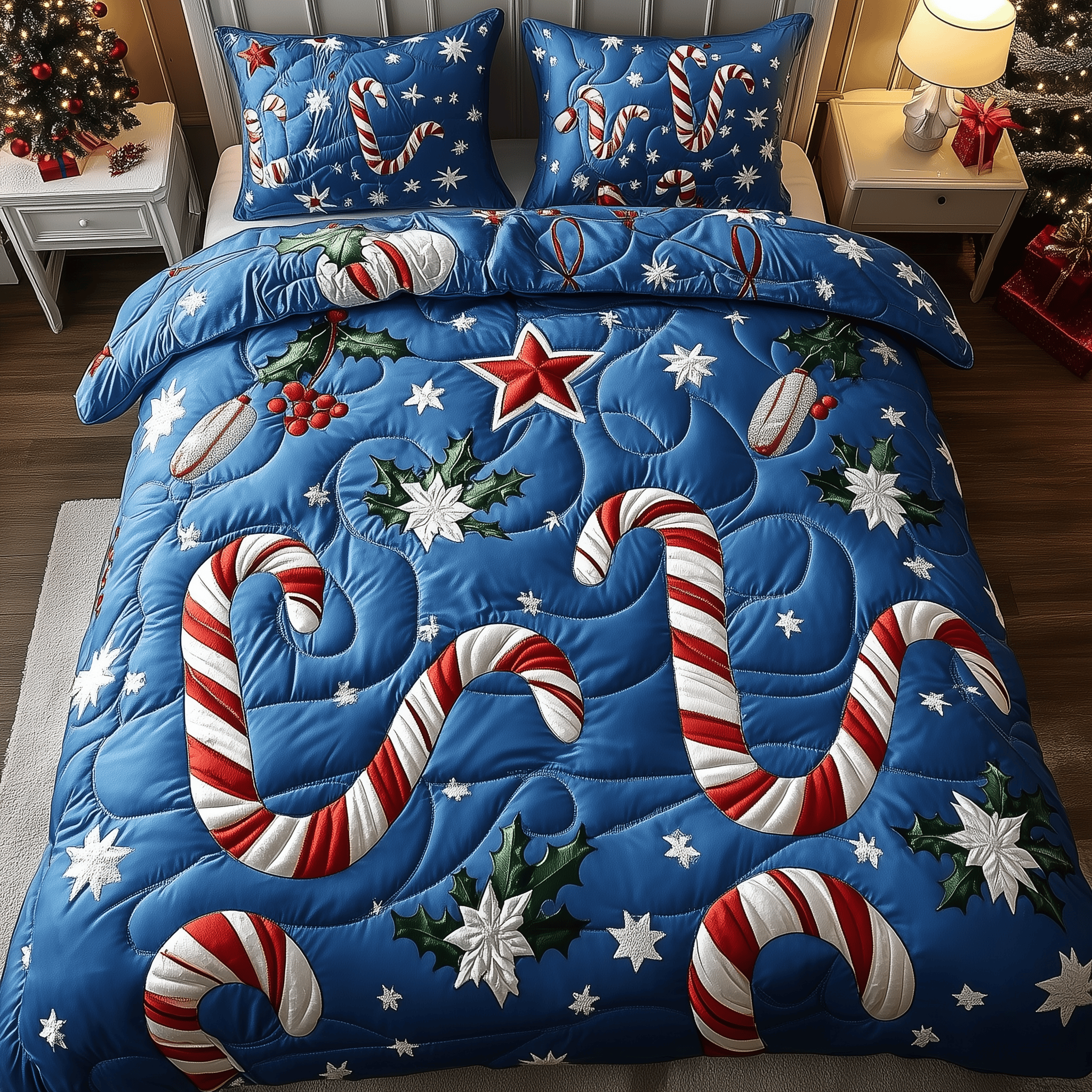 Cheerful Candy Cane Quilted Bedding Set Gifts For Teenage Girls