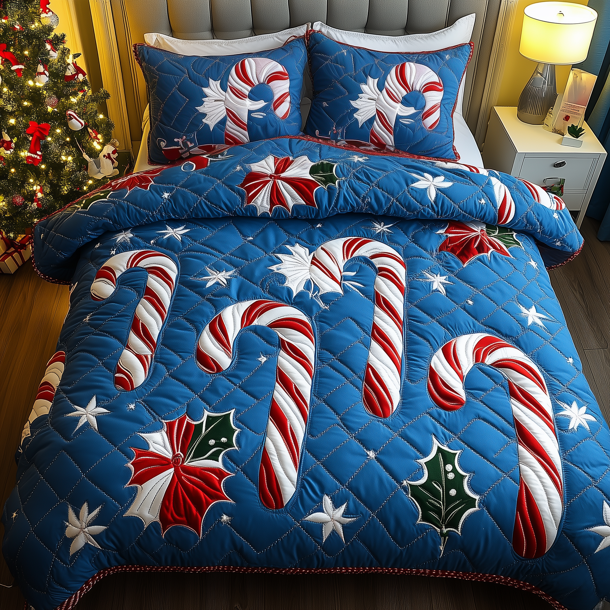 Cheerful Candy Cane Quilted Bedding Set Gifts For Teenage Guys