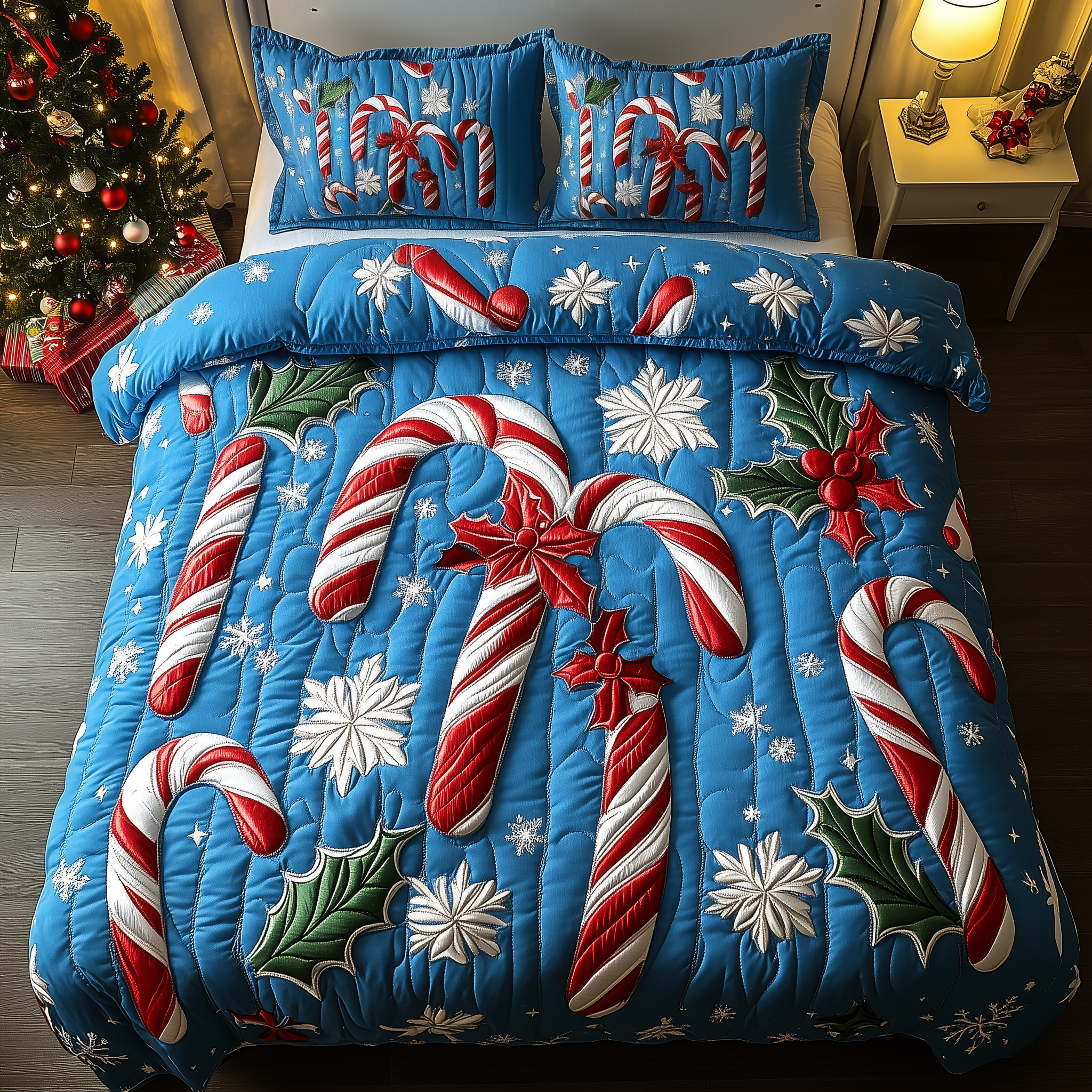 Cheerful Candy Cane Quilted Bedding Set Gifts For Teens