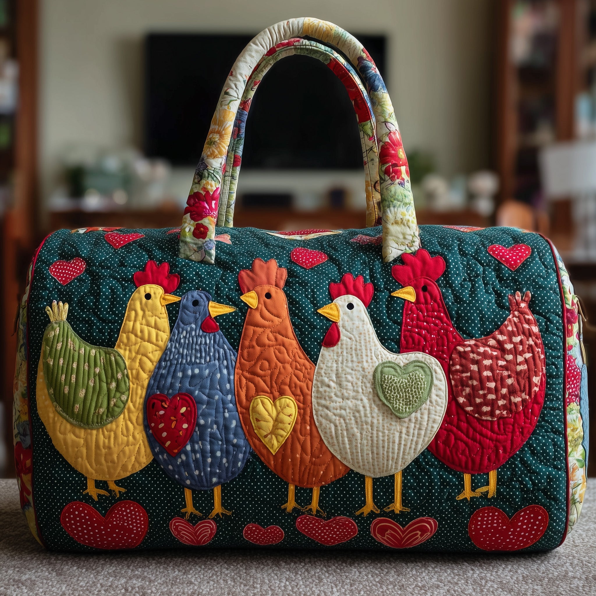 Cheerful Chicken Quilted Duffle Bag Christmas Gift Idea