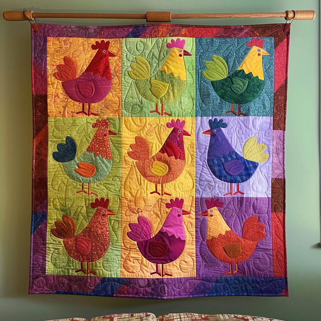 Cheerful Chickens Quilted Blanket Presents For Chicken Love