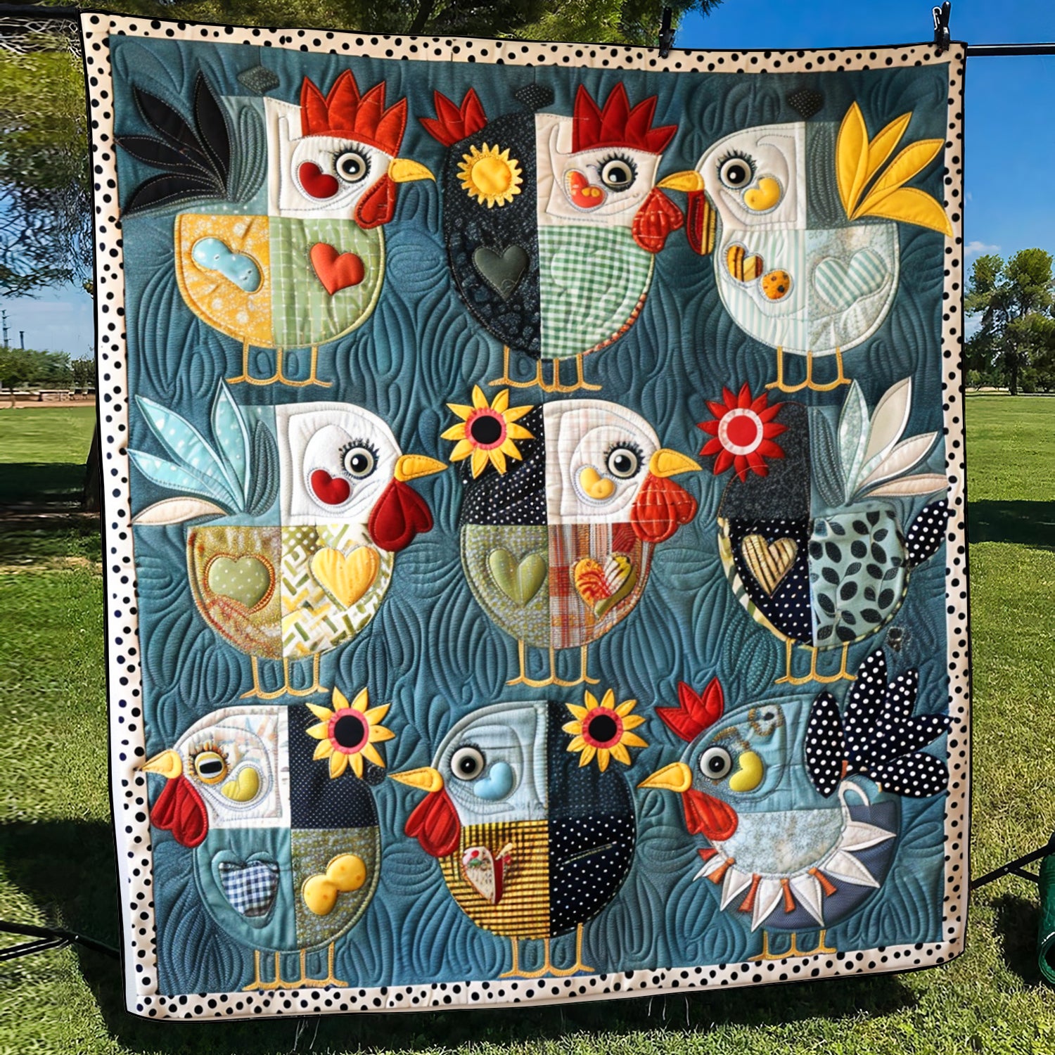 Cheerful Chicks Quilted Blanket Chicken Lover Presents