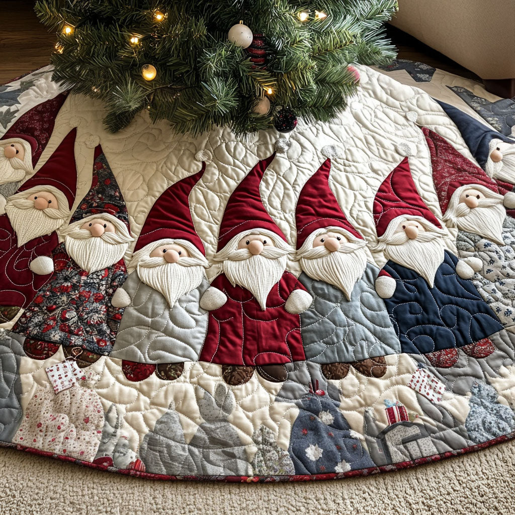 Cheerful Chums Quilted Christmas Tree Skirt Christmas Decor Gnome Lover Xmas Gifts