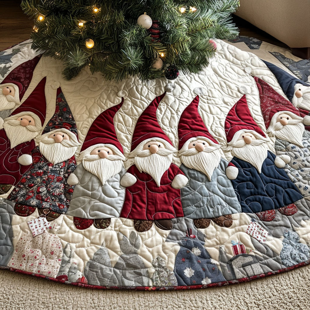 Cheerful Chums Quilted Christmas Tree Skirt Family Holiday Gathering Decor Holiday Tree Base Decoration