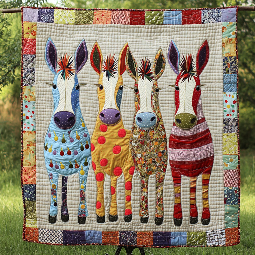 Cheerful Colts Quilted Blanket Christmas Throw Blanket Funny Donkey Gifts