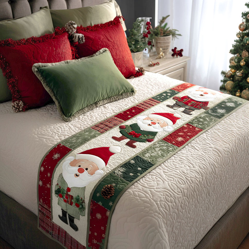 Cheerful Evergreen Quilted Bed Runner Holiday Bed Runner Xmas Gift Ideas